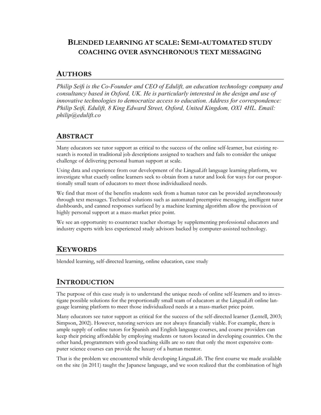 The original first page of my blended-learning manuscript
