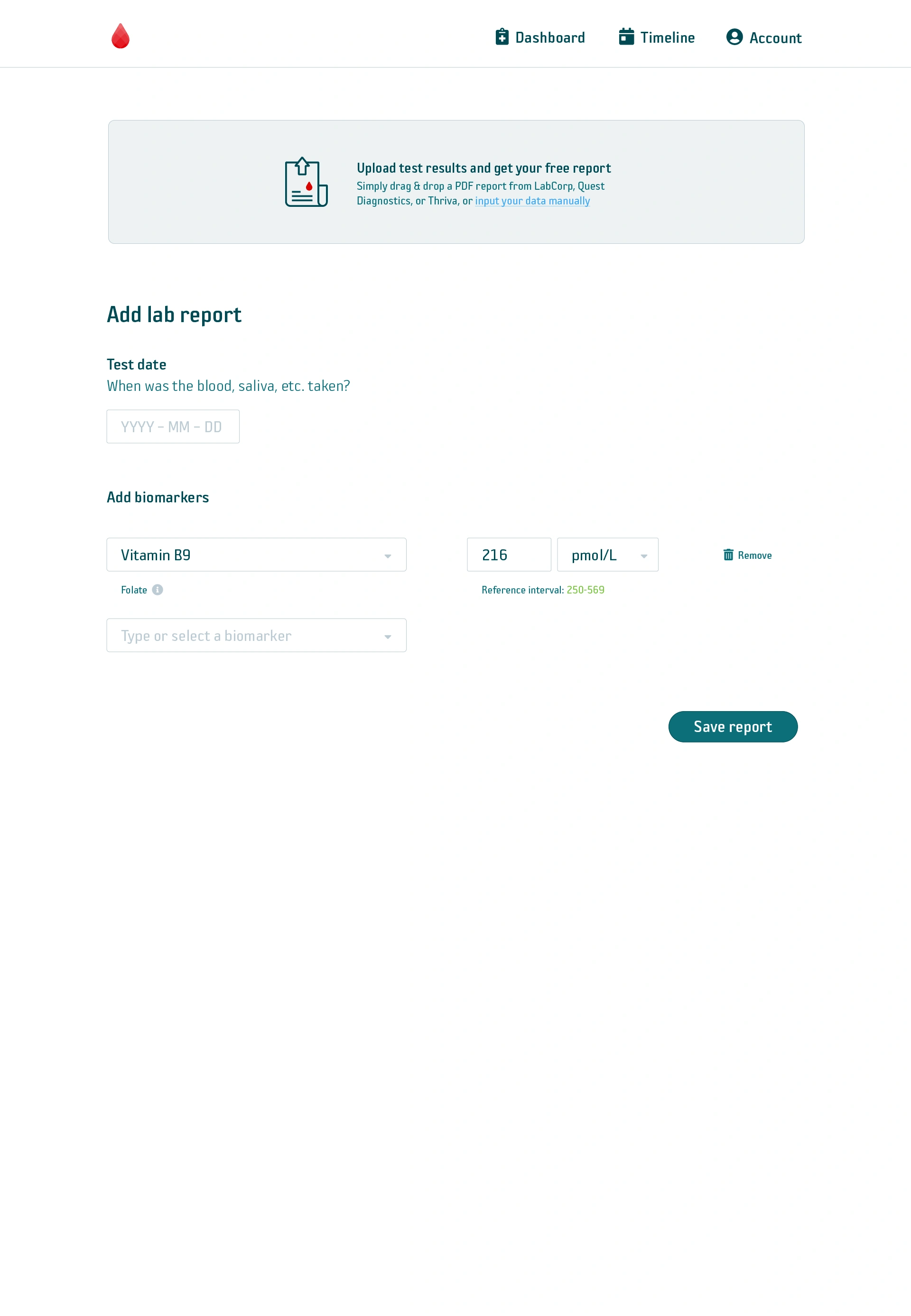 Bloodcount lab report entry design