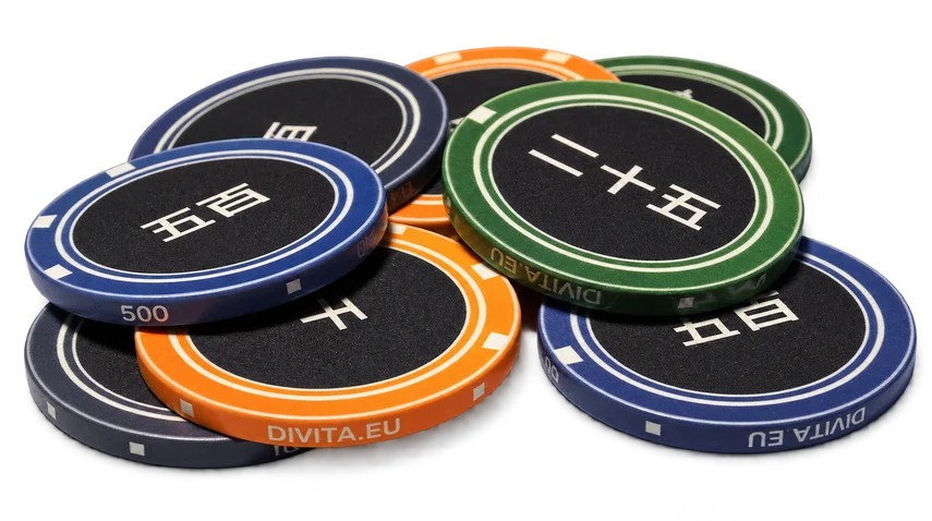 My original ceramic poker chips bearing Japanese numerals