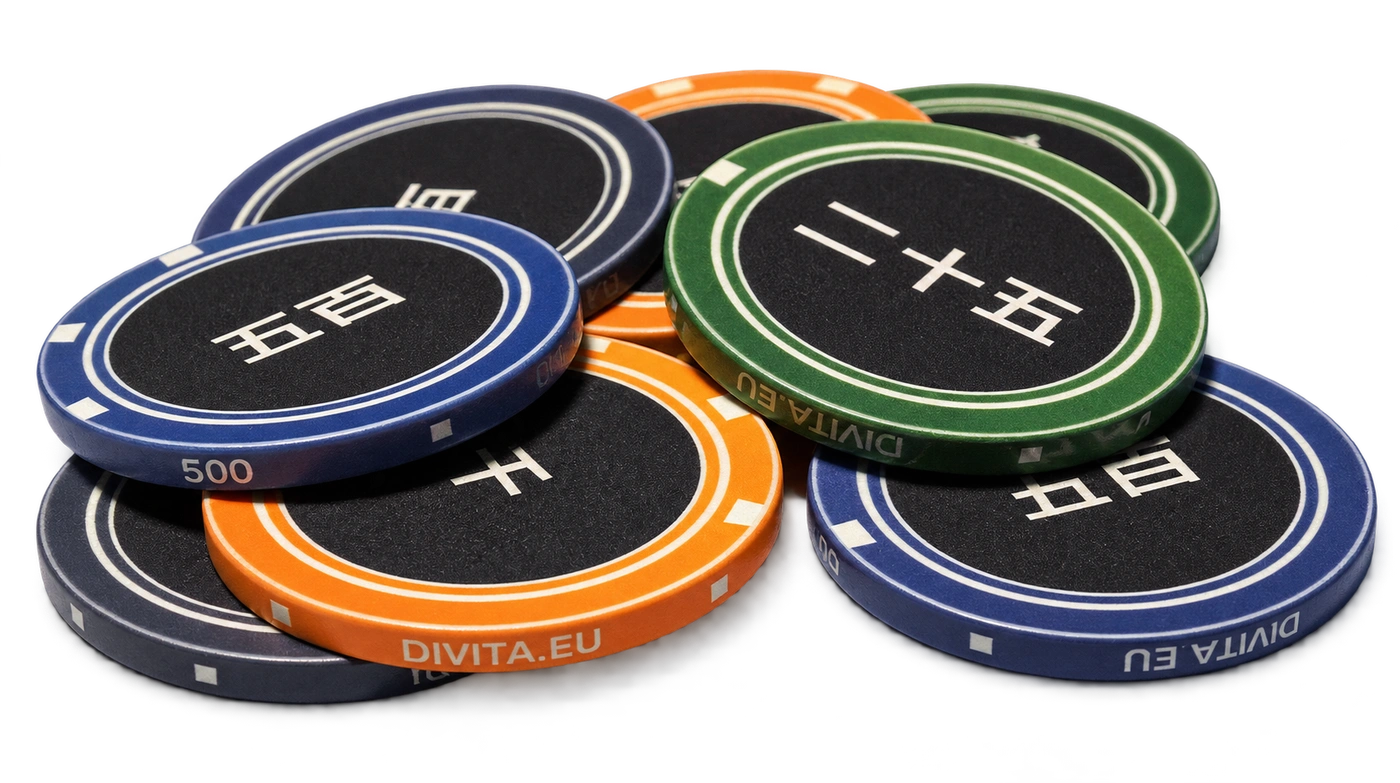 My original ceramic poker chips bearing Japanese numerals