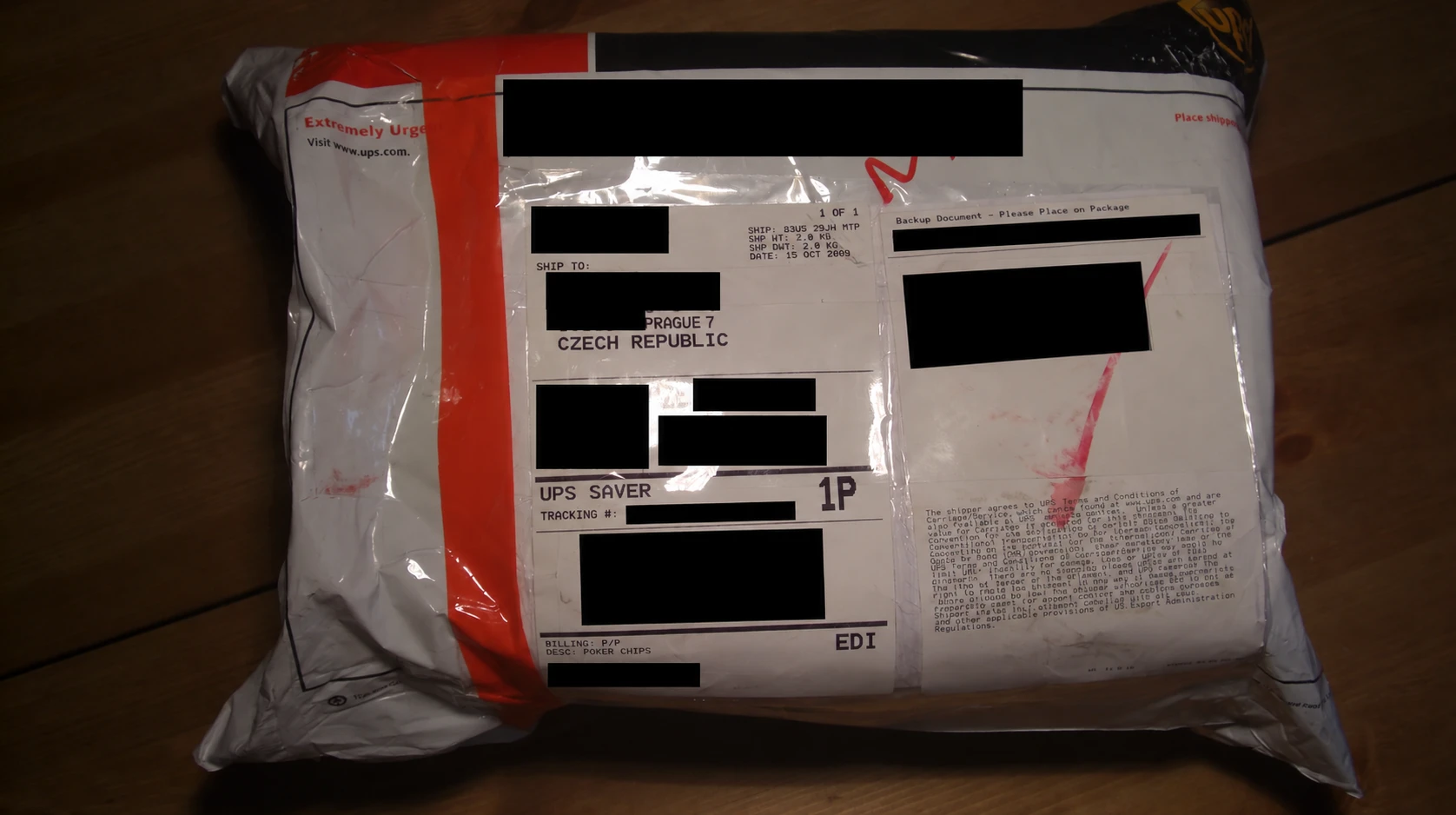 The UPS parcel containing my first shipment of poker chips