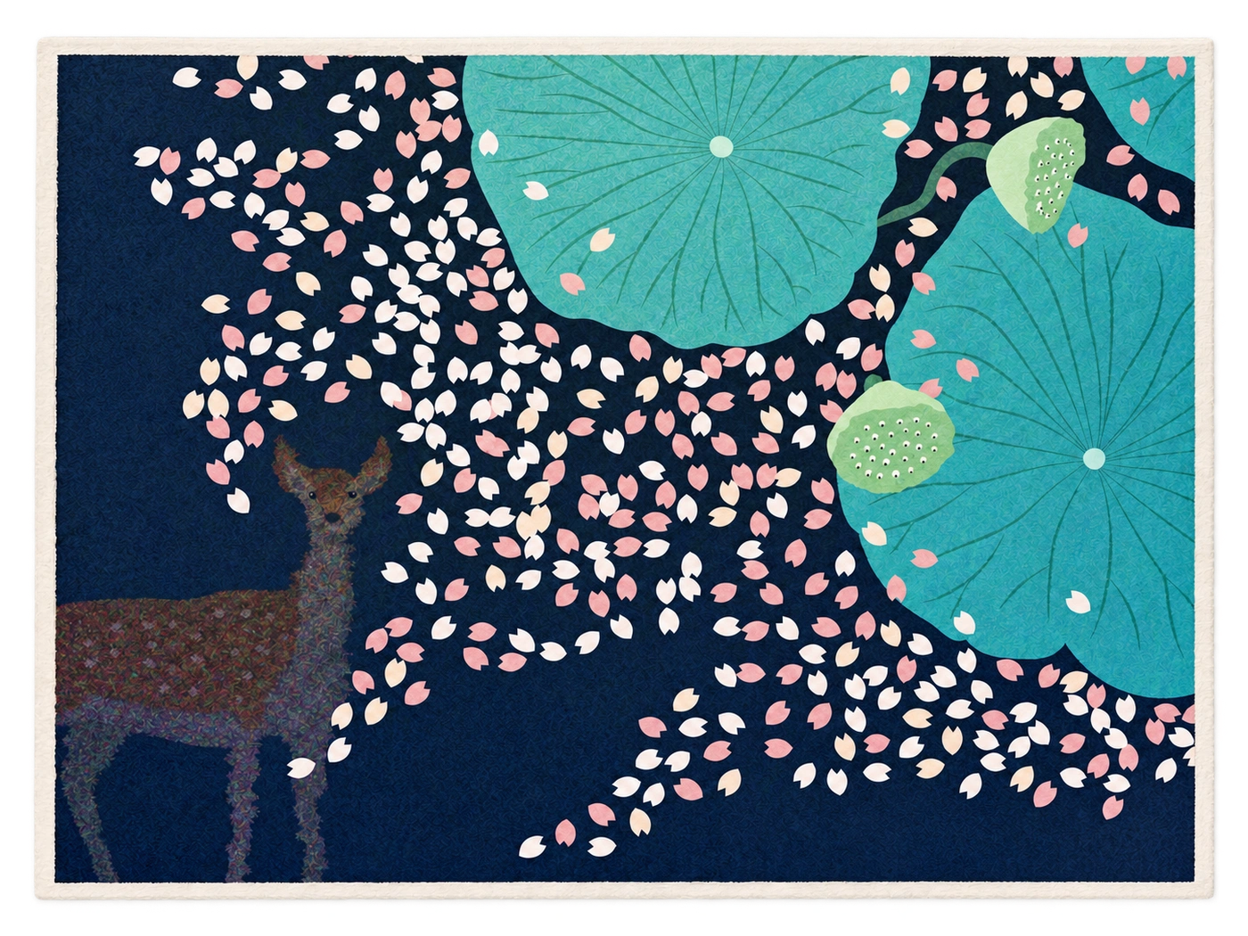 A paper print of my deer and lotus pond illustration