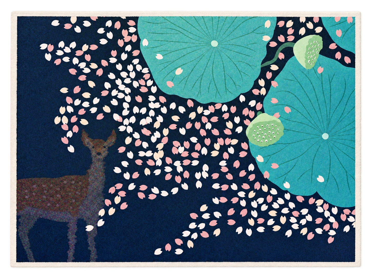 Deer and lotus pond illustration