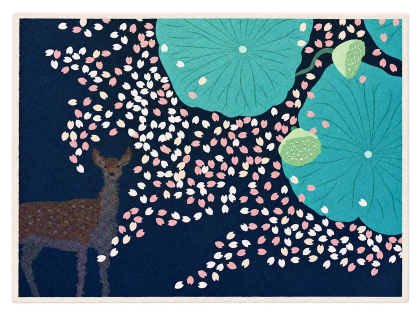 A paper print of my deer and lotus pond illustration