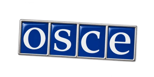 The OSCE emblem as a small blue enamel pin