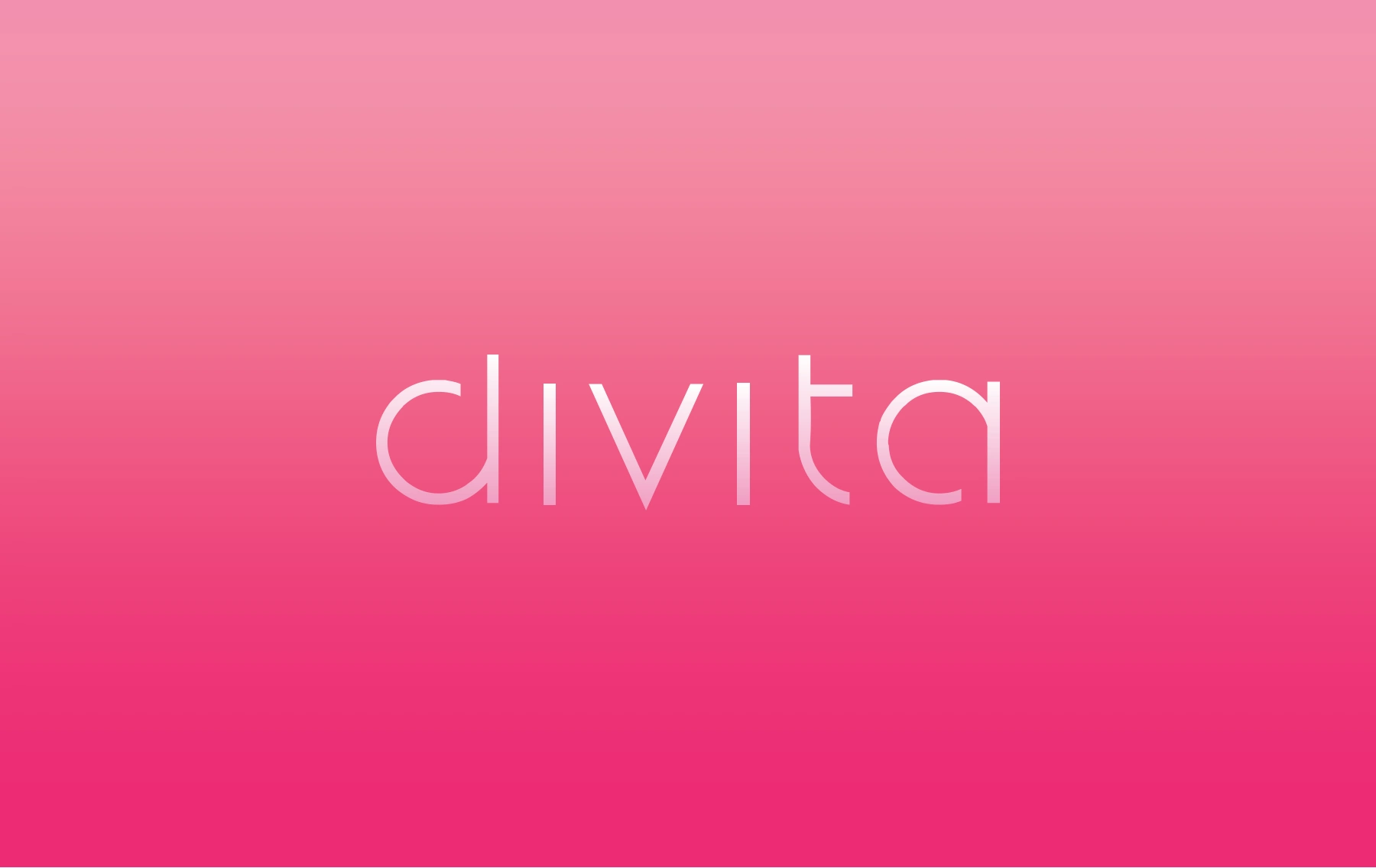 Original divita business card front, with its white wordmark on a pink gradient