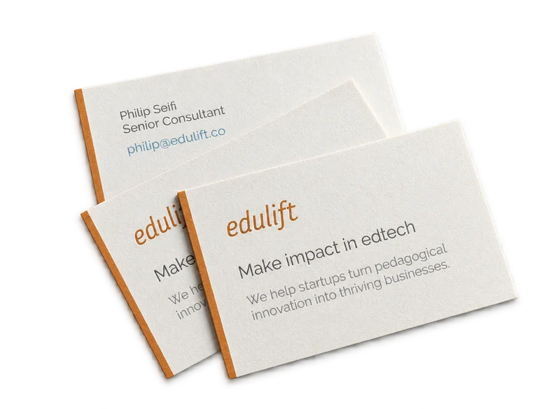 EduLift’s orange-edged cotton business cards
