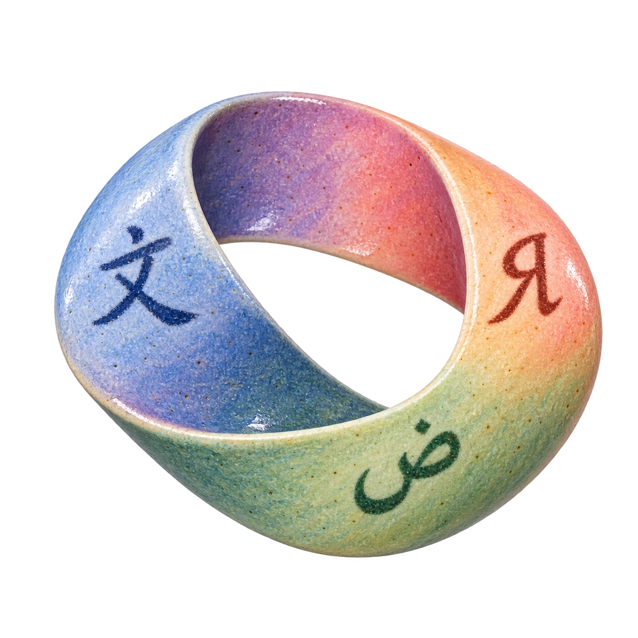A glazed ring bearing letters from different languages