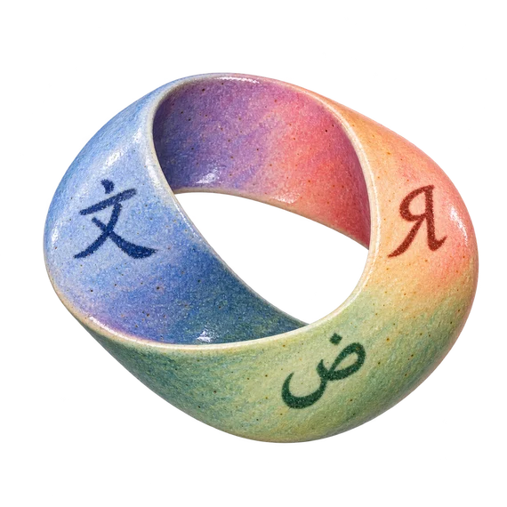 A glazed ring bearing letters from different languages