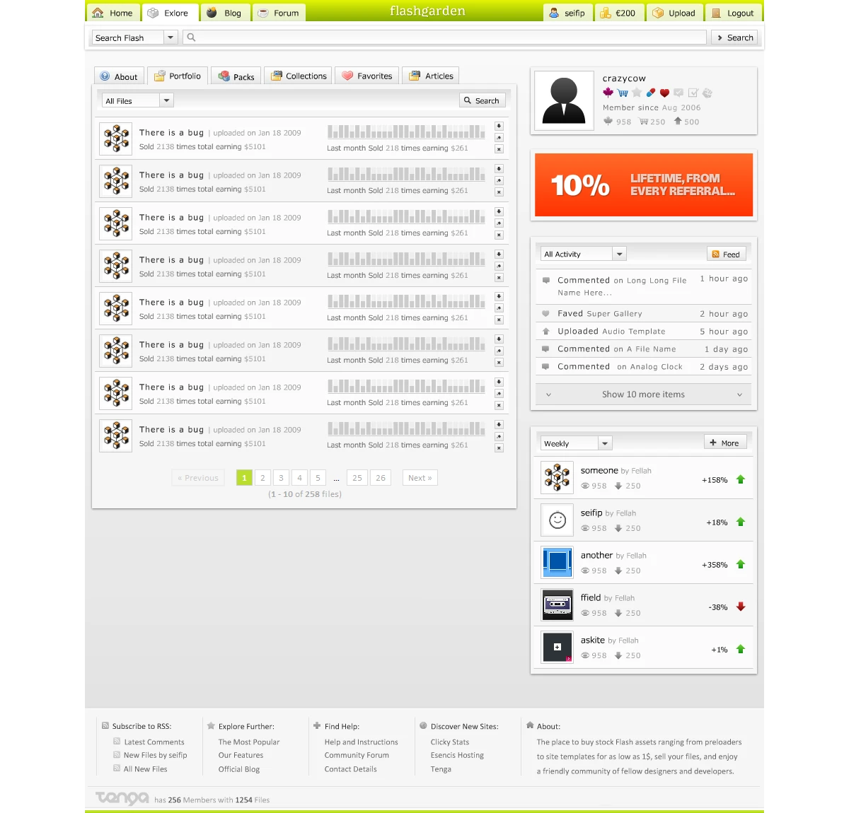 Original Flashgarden marketplace interface design