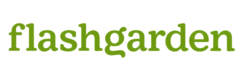 Flashgarden wordmark recreated from its original 2008 banner, in the original lime-to-green colours