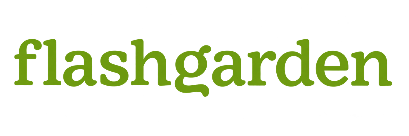 Flashgarden wordmark recreated from its original 2008 banner, in the original lime-to-green colours
