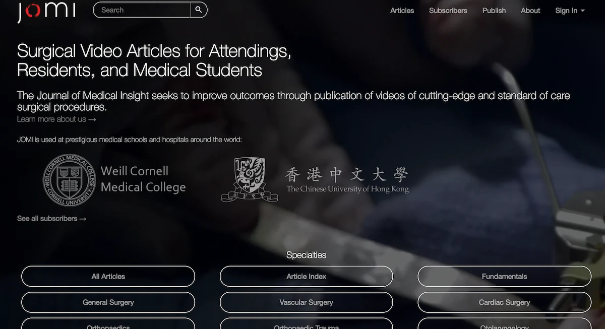 The JoMI surgical video journal homepage
