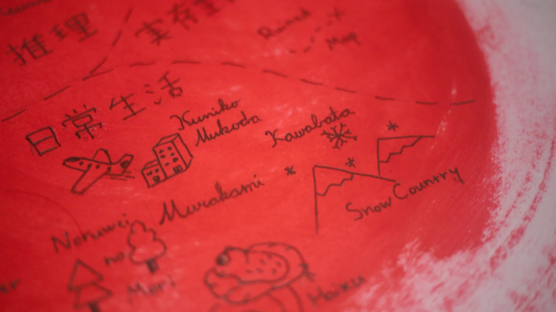 A close view of the hand-lettered authors and story illustrations