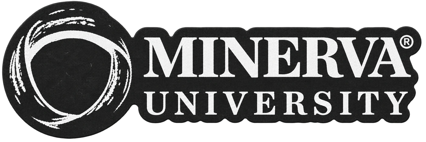 Minerva University logo on a textured paper sticker