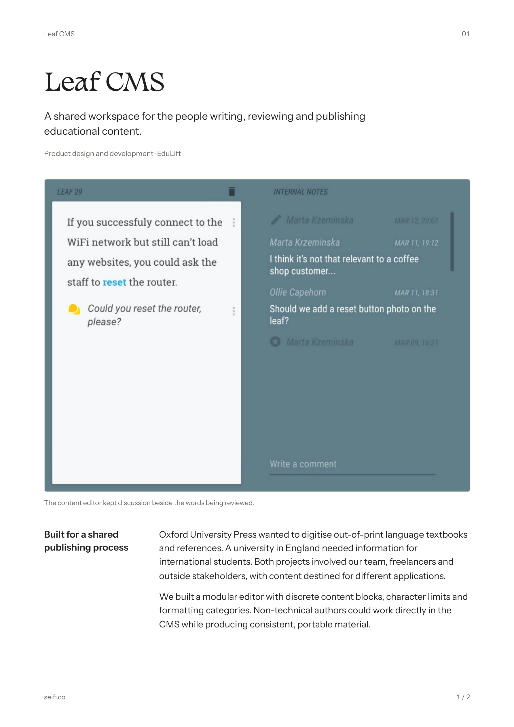 Leaf CMS, page 1