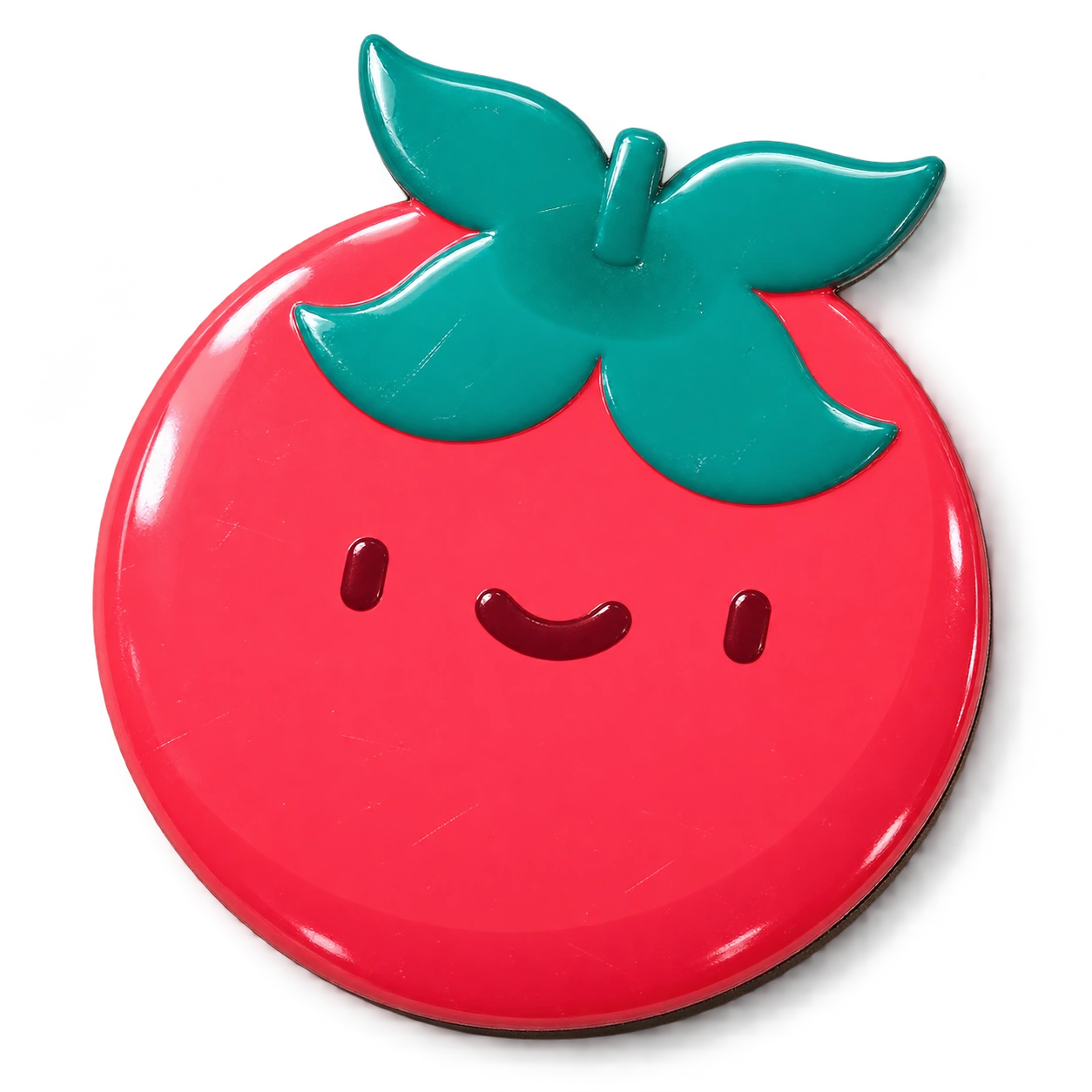 Pona’s smiling tomato logo as a glossy enamel pin