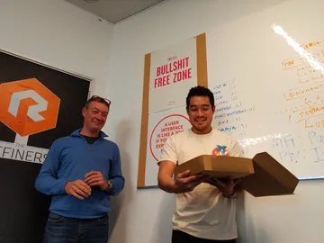 At The Refiners with a Pona tomato T-shirt