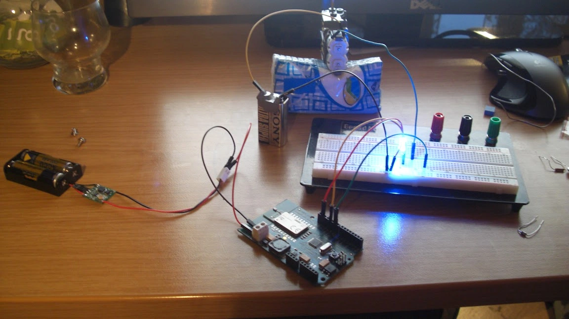 Original photograph of the Arduino, breadboard and electronics used for SPIN in 2009
