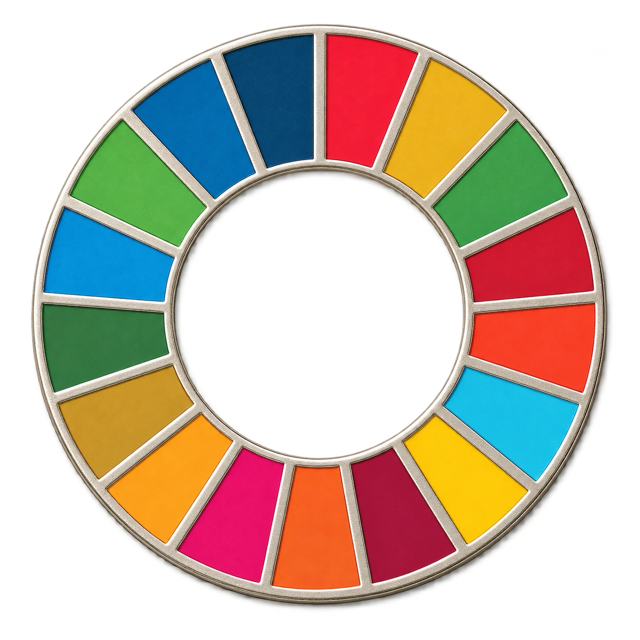 A small flat SDG pin with seventeen coloured enamel segments