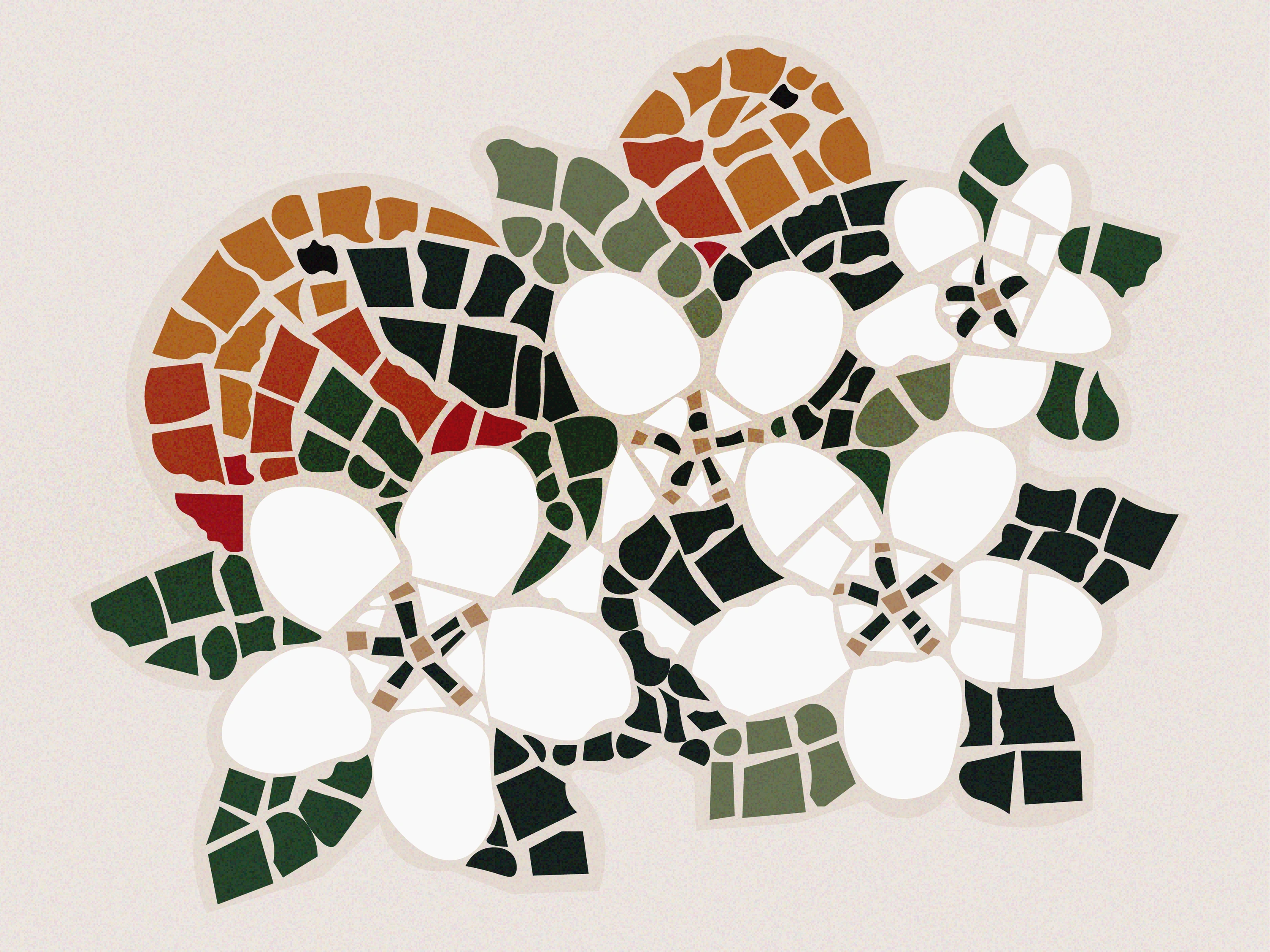 Oranges and blossom arranged as a mosaic