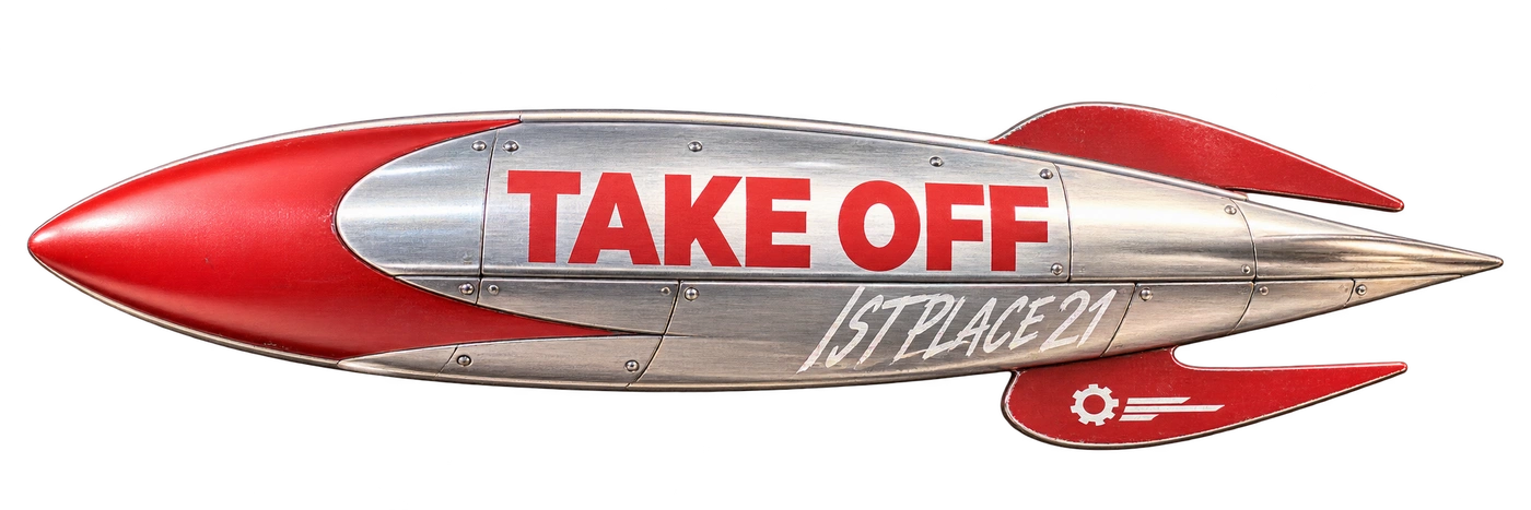 The red and silver rocket awarded to Colabra at Take Off Istanbul