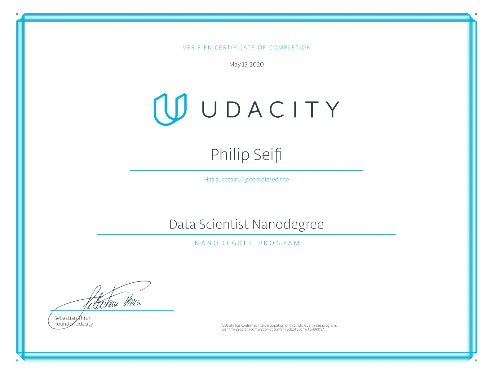 Original Udacity Data Scientist certificate