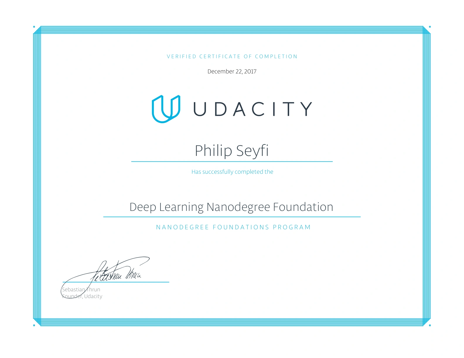 Original Udacity Deep Learning certificate