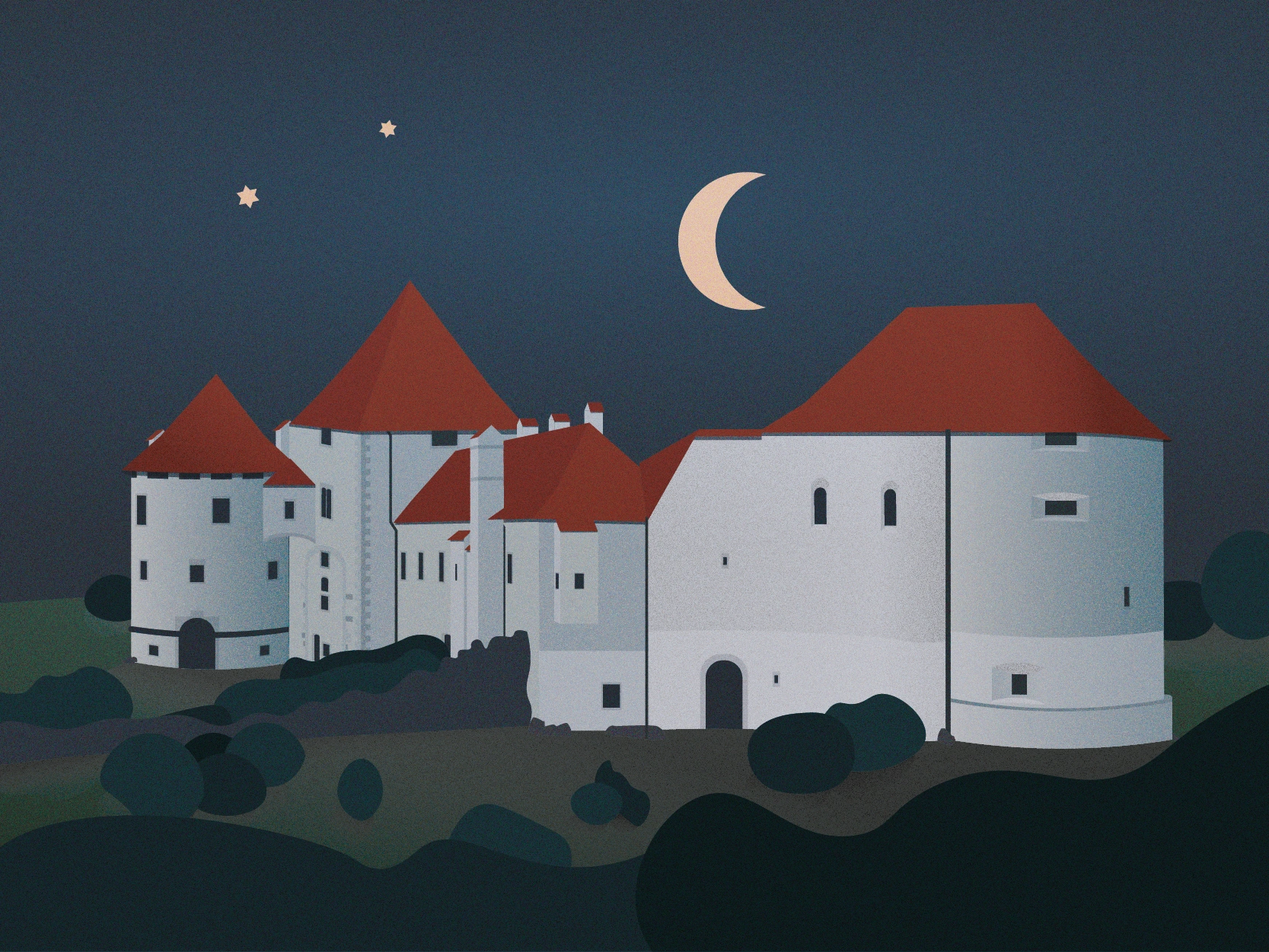 Varaždin Castle under a crescent moon