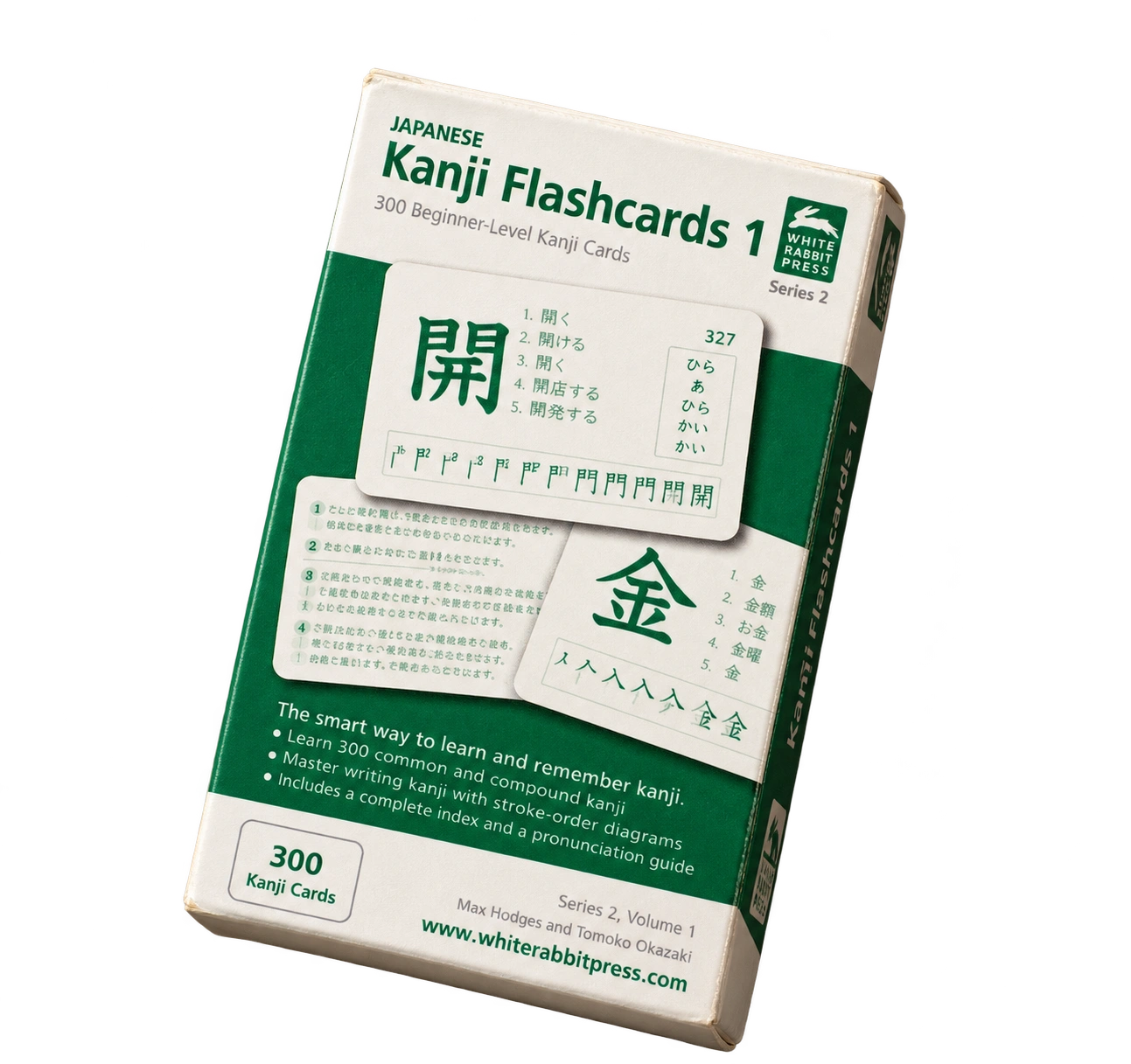 A physical rendering of White Rabbit Press’s green kanji flashcard box