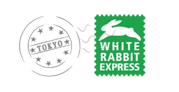 White Rabbit Express postage stamp and Tokyo postmark