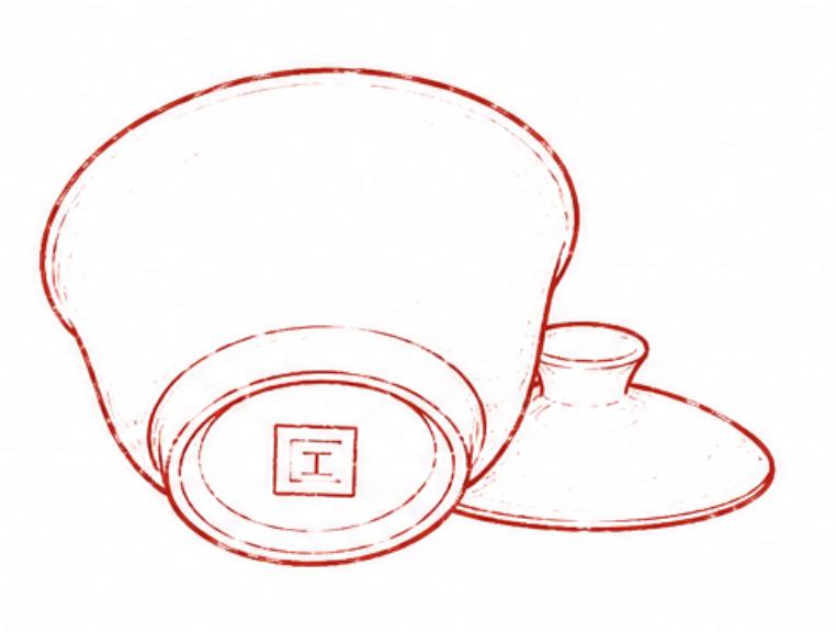 Backstamp’s gaiwan drawn in red ink
